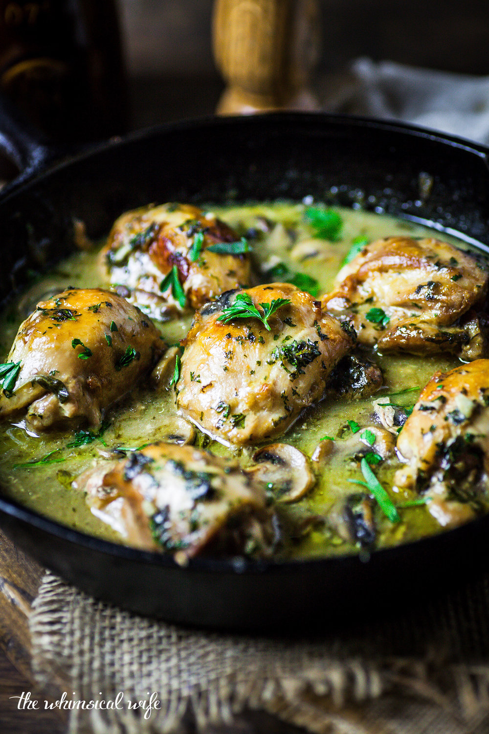 Creamy Chicken Thighs With Mushrooms & Herbs {DF, GF}